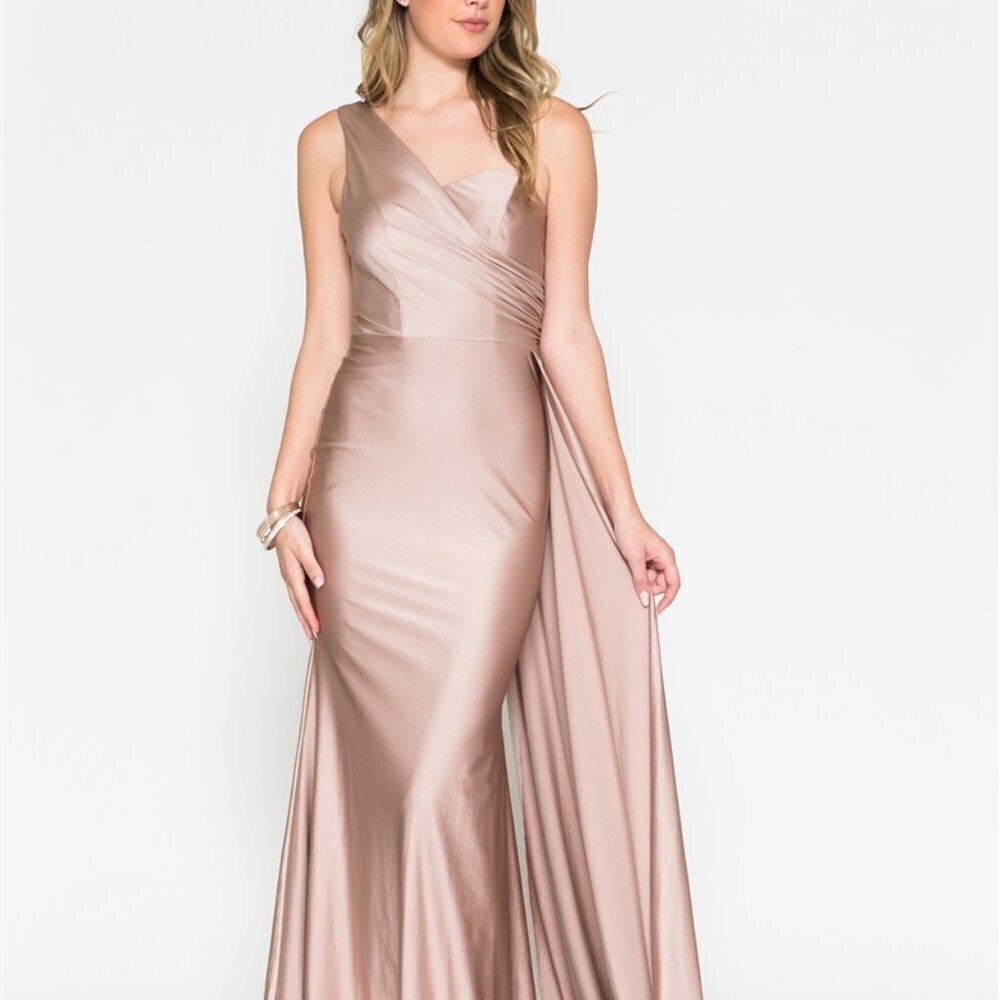 One Shoulder Fitted Formal Evening Pary Wedding Satin Prom Long Dress AC387 - Picture 9 of 16